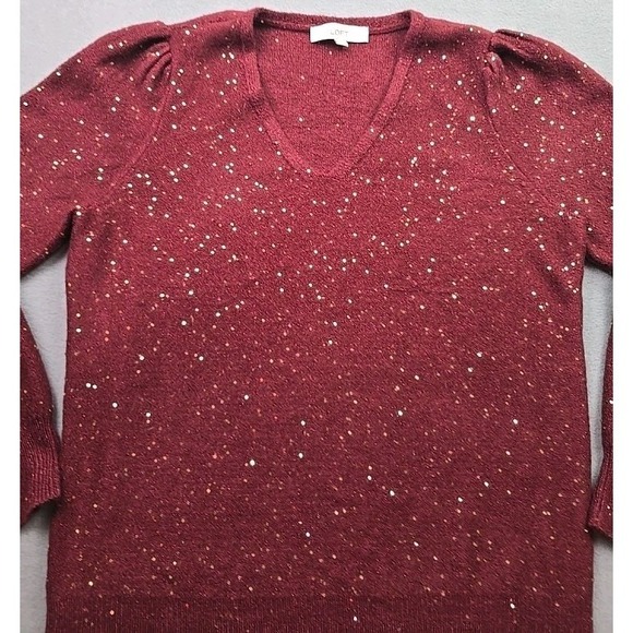 LOFT Sweaters - Loft Womens Pleated Sleeve Sweater Top Size: L‎ Burgundy/gold Shimmer